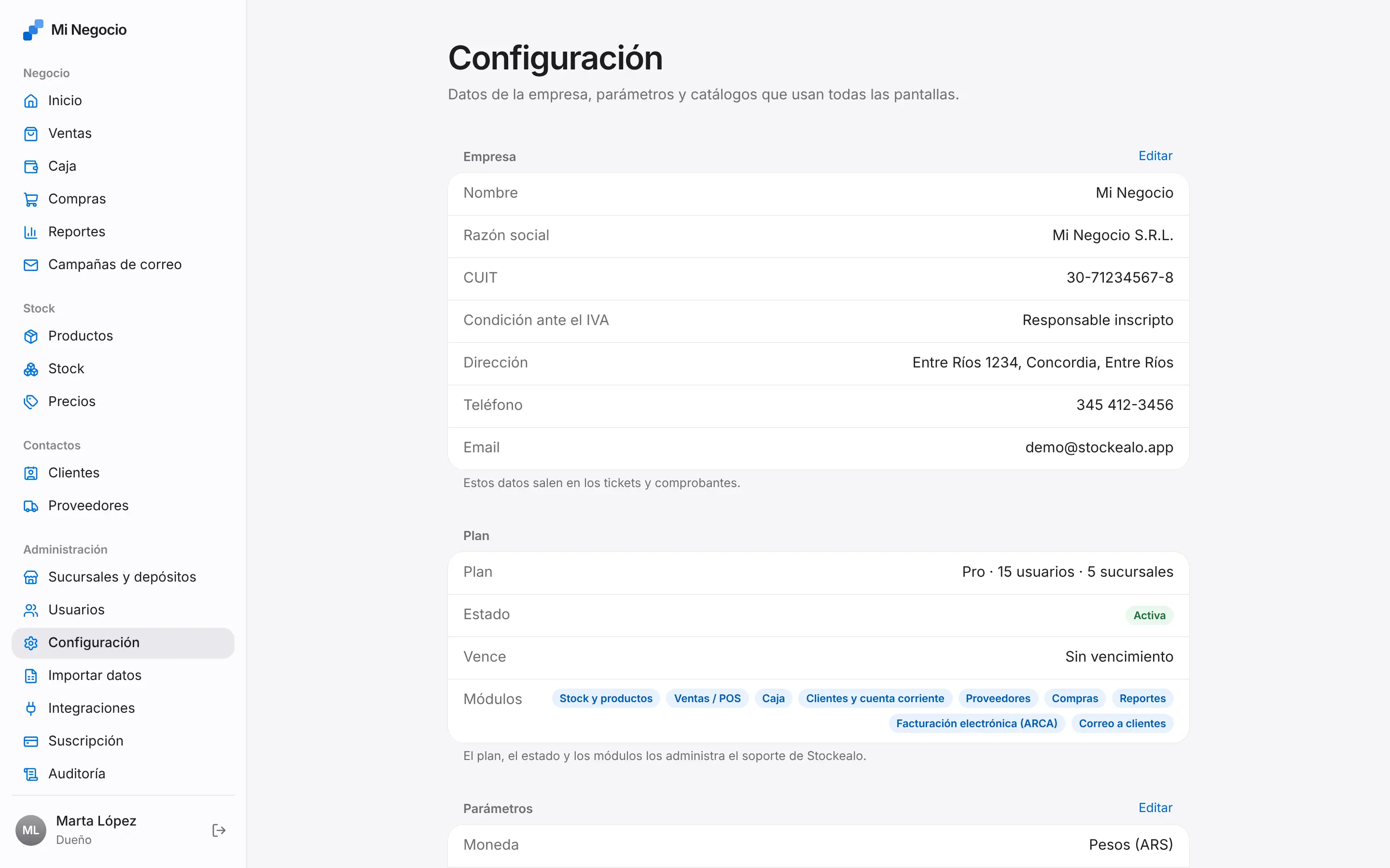 Pantalla de Configuración